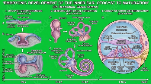 Bild auf Leinwand Embryonic development of the inner ear from otocyst to maturation stages