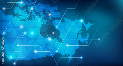 Connected Canadian map – Blue concept related to Canada trade / digitalization / connection.