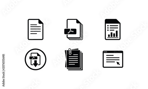 Set of document and file management icons for software tools.