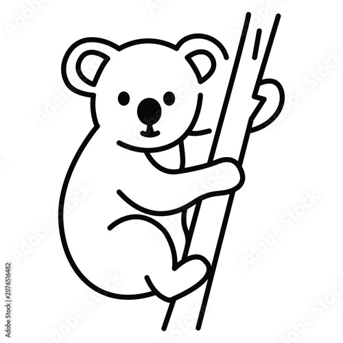 koala climbing a tree branch simple line art Vector