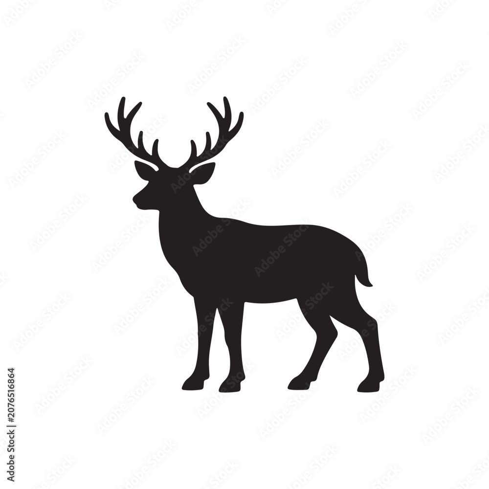 Fototapeta premium Deer Elk Silhouette Vector Illustration Isolated on White Background