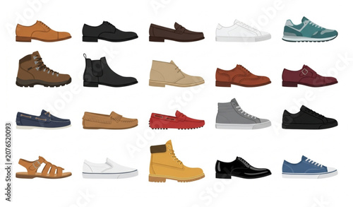 Canvas-taulu Men Shoes Flat Vector Collection Isolated on White Background
