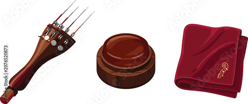Fotografía Violin and Cello String Instrument Care Accessories Set Featuring a Wooden Tailp