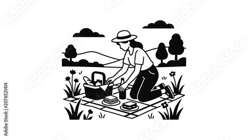 Woman Enjoying a Picnic in Nature Illustration