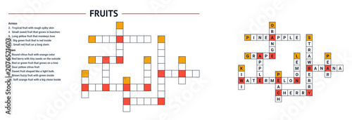 Foto Fruits crossword puzzle with clues and solutions on a white background