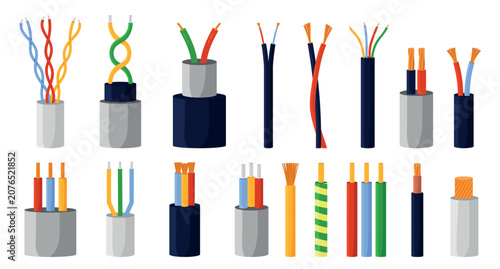 Fotografie Collection of copper cable wires in different colors and types, showing insulati
