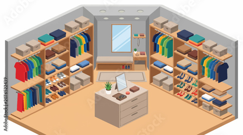 Foto Large Walk in Closet Organized Space.