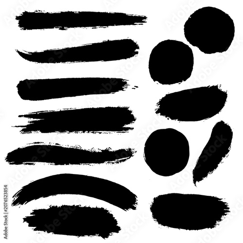 Black dry brush strokes, paint swatches vector set - Artistic ink marks, brush texture collection