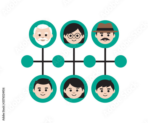 фотографія genogram in cartoon style featuring three generation family tree chart for genea