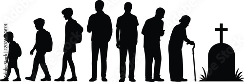 Принти на полотні Silhouette of Human Life Stages from Childhood to Old Age Ending at a Gravestone