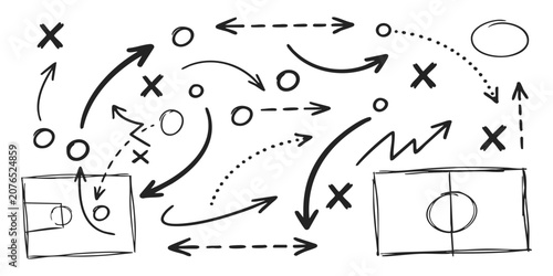 Bild auf Leinwand Hand drawn tactical play diagram for basketball and soccer sports strategy plann