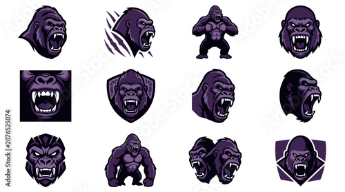 Photography Aggressive gorilla esports logo designs in shields.