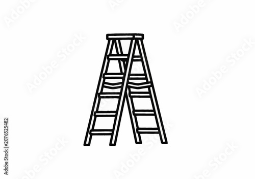 Simple black and white line art illustration of a stepladder.
