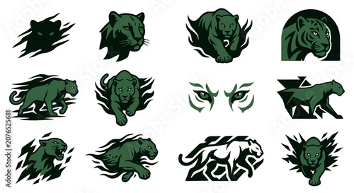 Canvas Print Aggressive panther sports logo and mascot collection.