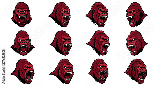 Photography Angry red gorilla head mascot logo set.