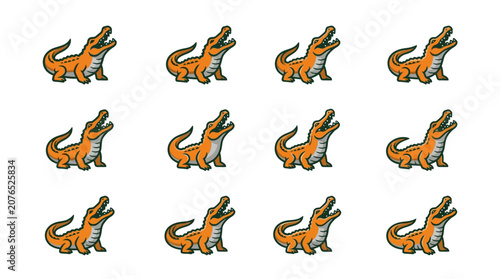 Vászonkép Animated crocodile character walk cycle frames.