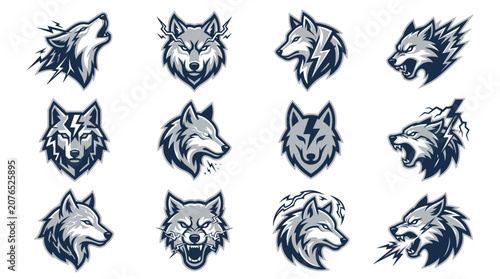 Foto Artistic wolf head silhouettes in various expressive poses.