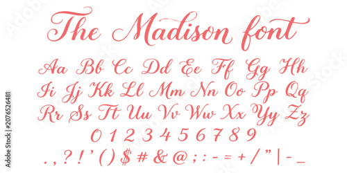Bild auf Leinwand The Madison font alphabet set with uppercase and lowercase letters and numbers i