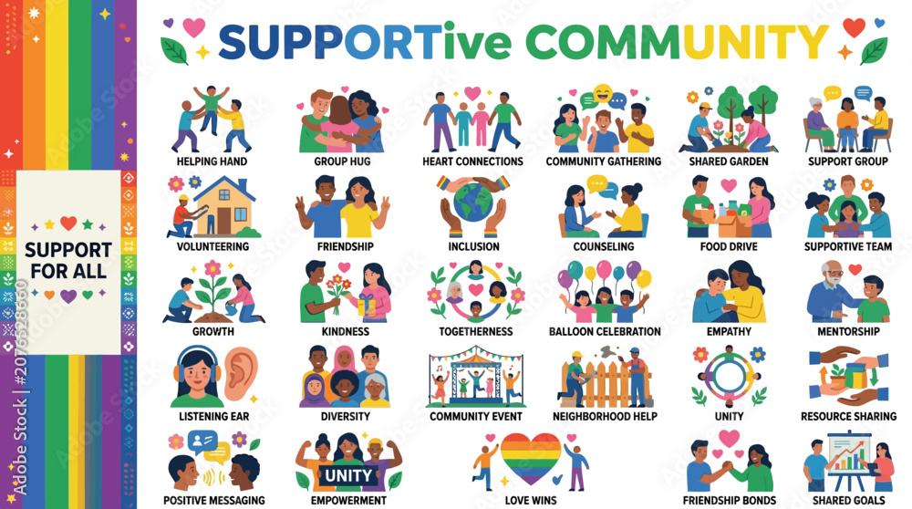 Fototapeta premium Equality and Supportive Community Icons A Vibrant Collection Celebrating Diversity and Belonging