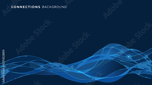 Blue wave pattern with interconnected lines against a dark navy background a digital aesthetic flowing abstract curved