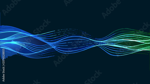Abstract flowing lines with gradient colors create a dynamic vector background on a dark setting illustration digital