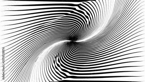 Concentric curved lines forming an optical illusion a black and white vector illustration abstract art artwork circular