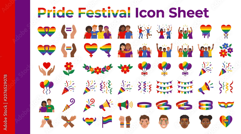 Fototapeta premium Pride Festival Icon Sheet A Comprehensive Collection of Rainbow-Themed Graphics for Celebrations and Events