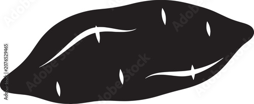 Black silhouette of a sweet potato on checkered background.