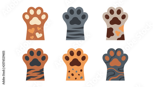 Sticker Cute cat paw print vector illustration icon collection