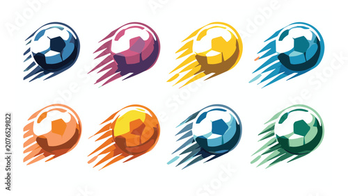 Colorful Soccer Balls with Dynamic Shadow Effects in Various Colors