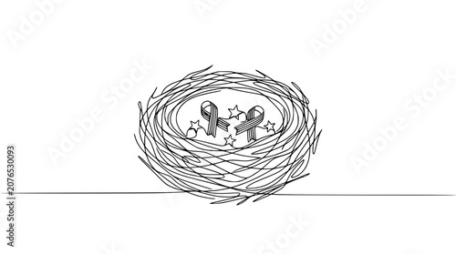 Foto Bird Nest with Awareness Ribbons and Stars - Symbol of Hope and Support