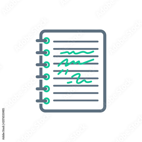 Spiral Notebook with Handwritten Notes, Simple Line Art Icon