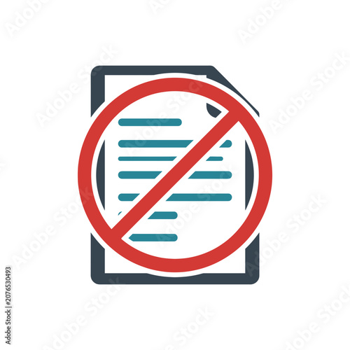 Document Rejected Icon, No Paperwork Symbol, Forbidden Sign