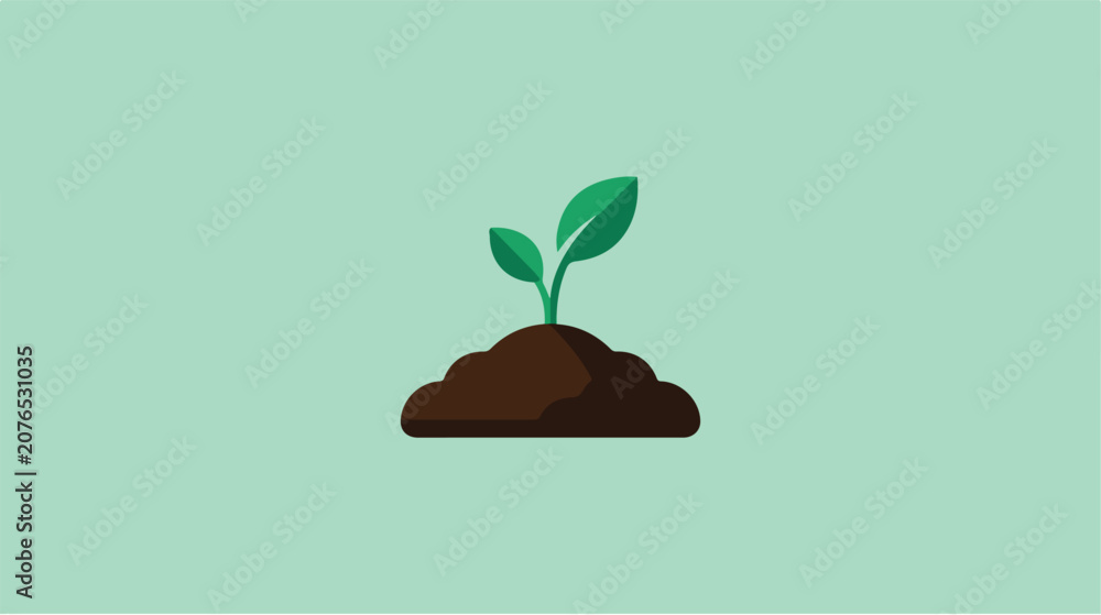 Fototapeta premium A small green plant sprout growing from fertile soil.