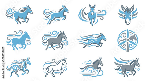 Foto Blue horse and donkey head logo icons