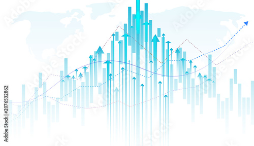 Fotografi Abstract financial growth diagram PNG, isolated modern stock market bar chart with upward arrows, cyber data analytics dashboard strategy graphic on transparent background