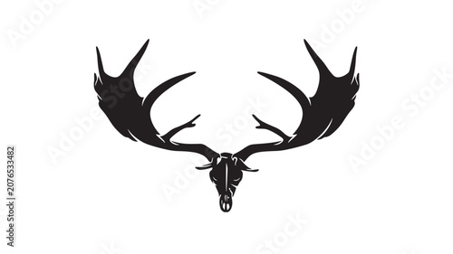 Foto Bull Skull Tattoo Emblem Icon with Black Wings and Antlers, Mirrored Style for A