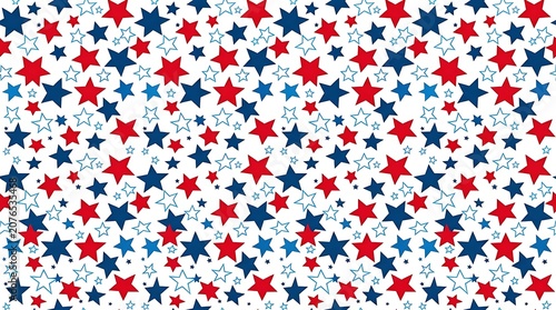 Seamless pattern with red and blue stars isolated on white background