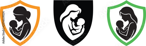 Mother and baby breastfeeding shield protection caring mother icons set