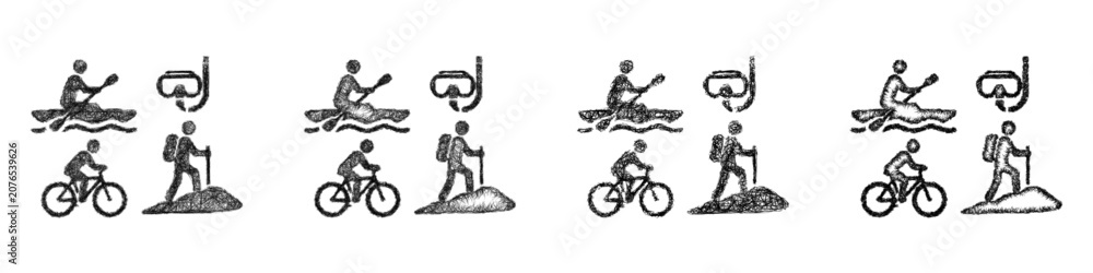Fototapeta premium Sketch monochrome resort activities icon design set