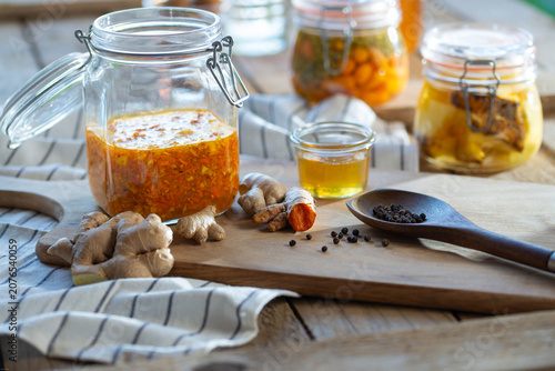 Probiotic healthy ferment with ginger, turmeric, and honey - a home remedy from traditional cuisine