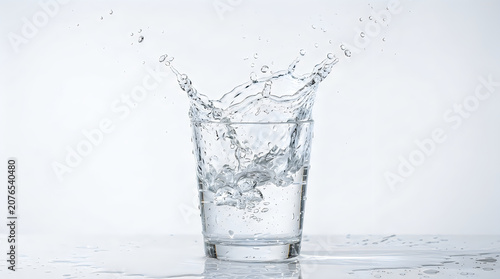 Glass of water with splash and droplets