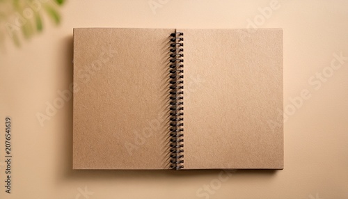 spiral cardboard notebook made with recycled material top view mockup on beige background recycled eco friendly