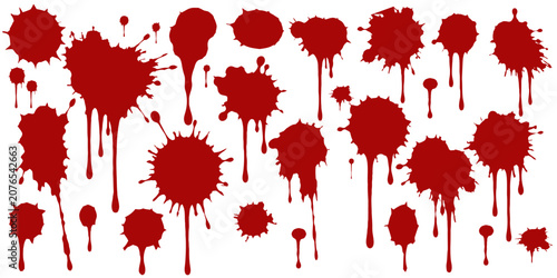 Bild auf Leinwand Collection of red blood splatters and drips in vector format on a white backgrou