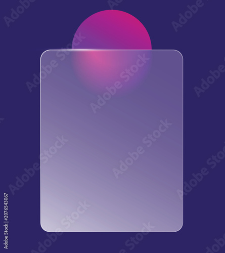 
A frosted glassmorphism rectangle panel paired with a glowing gradient sphere on a deep purple backdrop, perfect for app interfaces, websites, and digital design mockups. Versatile UI element suited 