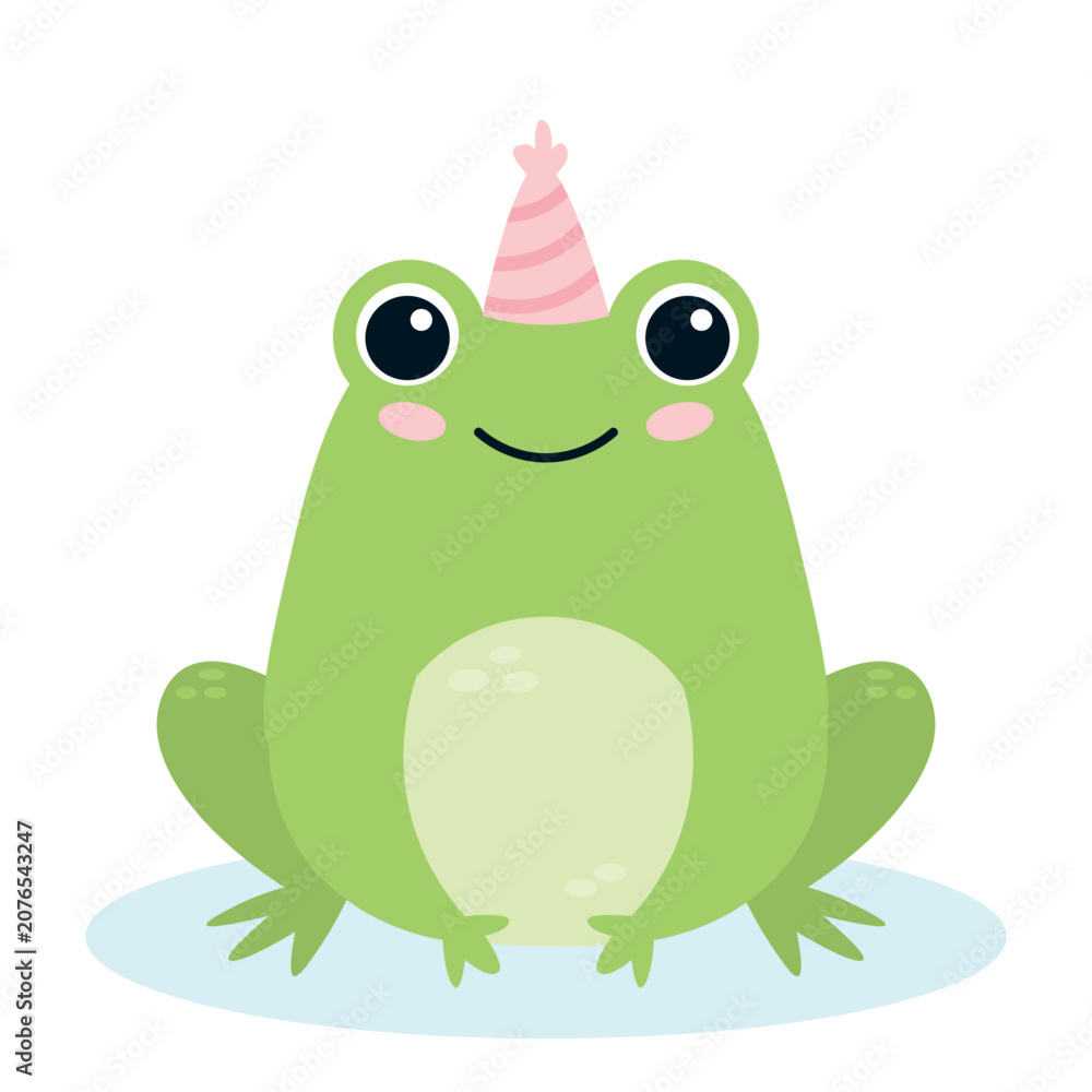 Fototapeta premium Frog in a pink party hat