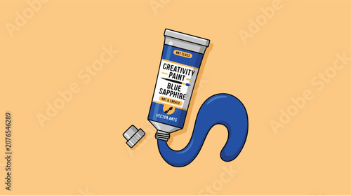 A tube of blue sapphire creativity paint with an open cap.