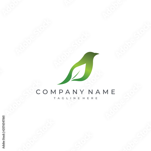Minimal green bird and leaf logo, ideal for eco brands, wellness, organic products, nature companies, and sustainable business identity.