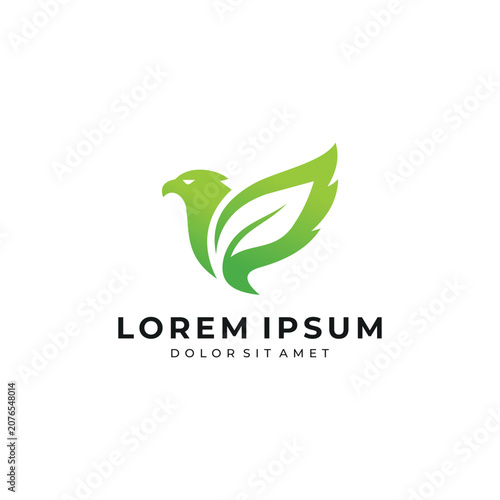 Modern bird and leaf logo with fresh green style, suitable for environmental brands, health, spa, organic products, and natural companies.