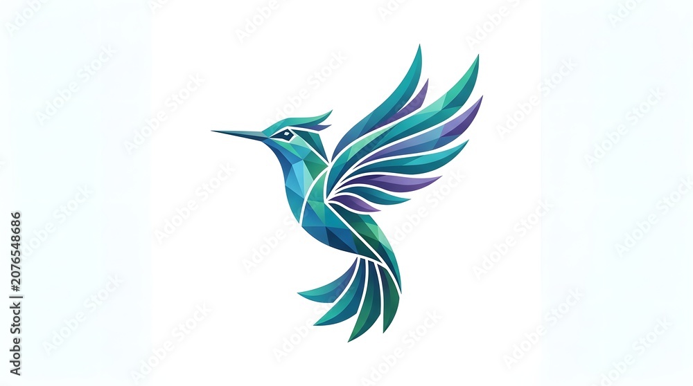 Fototapeta premium A minimalist 2D flat vector logo design of a beautiful hummingbird or colibri in flight, isolated on a white background